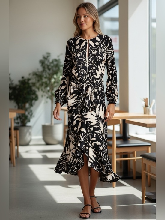 Johanna Ortiz Dresses & Skirts - Johanna Ortiz Black / Cream Midi Dress boho